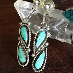 Zuni Turquoise Channel Inlay Earrings